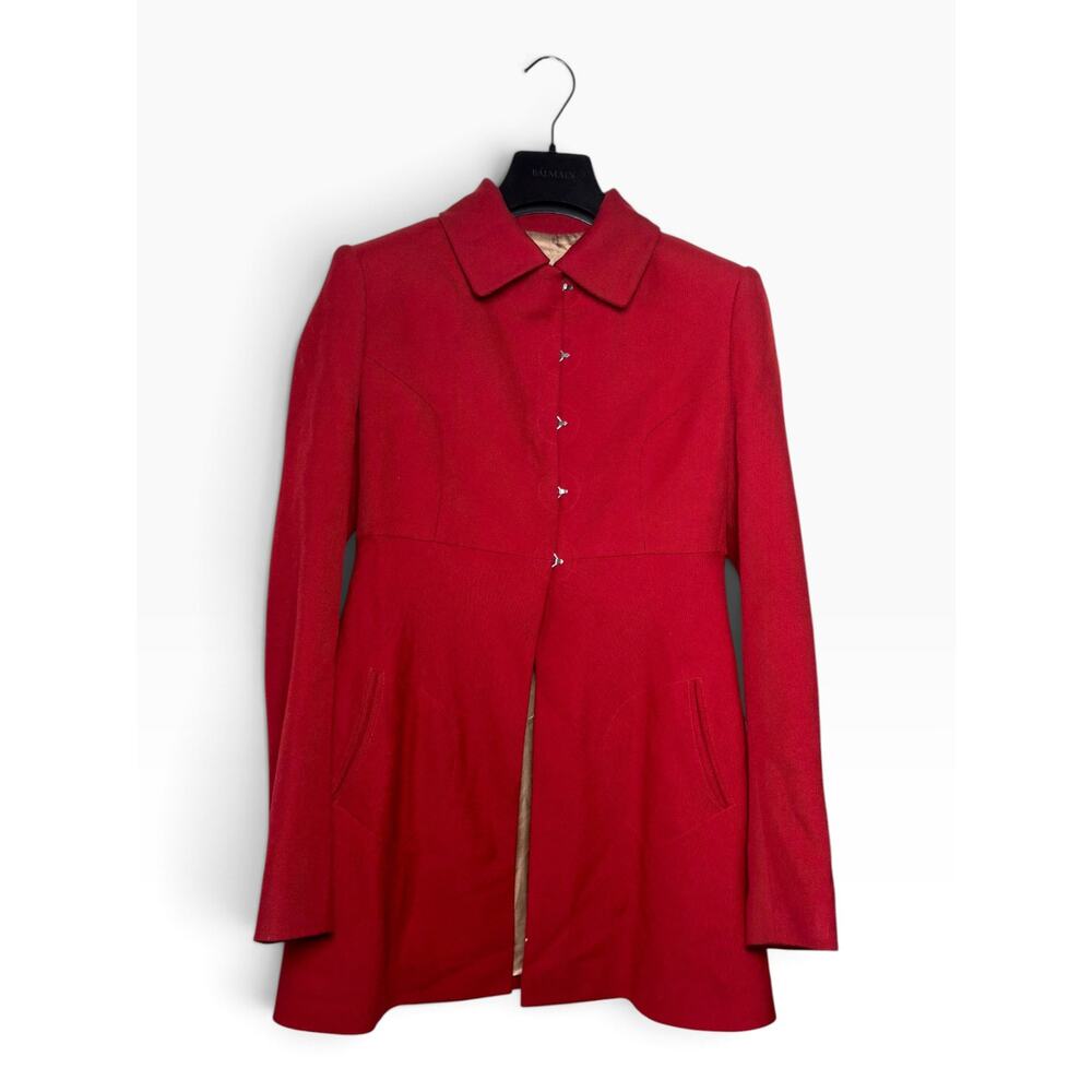 Alaïa Paris Vintage 1990s Red Wool Fit & Flare Coat France 38 FR 6 US3 - Picture 3 of 12